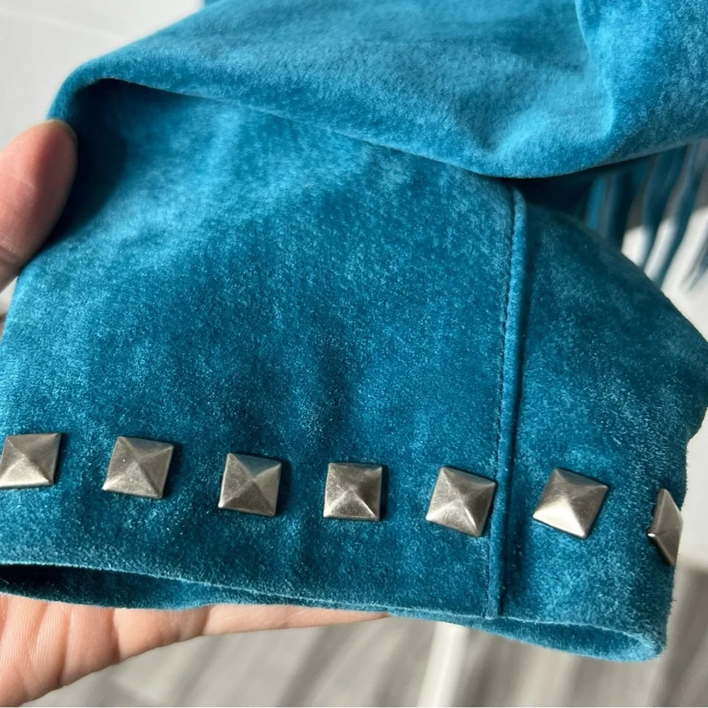 Vintage Saguro West Turquoise Teal Suede Western Jacket Size M - Picture 5 of 16